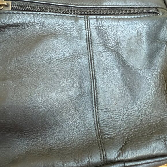 Clava Black Leather Backpack Medium Adjustable Straps Front Zip Pocket Durable D - Picture 6 of 11